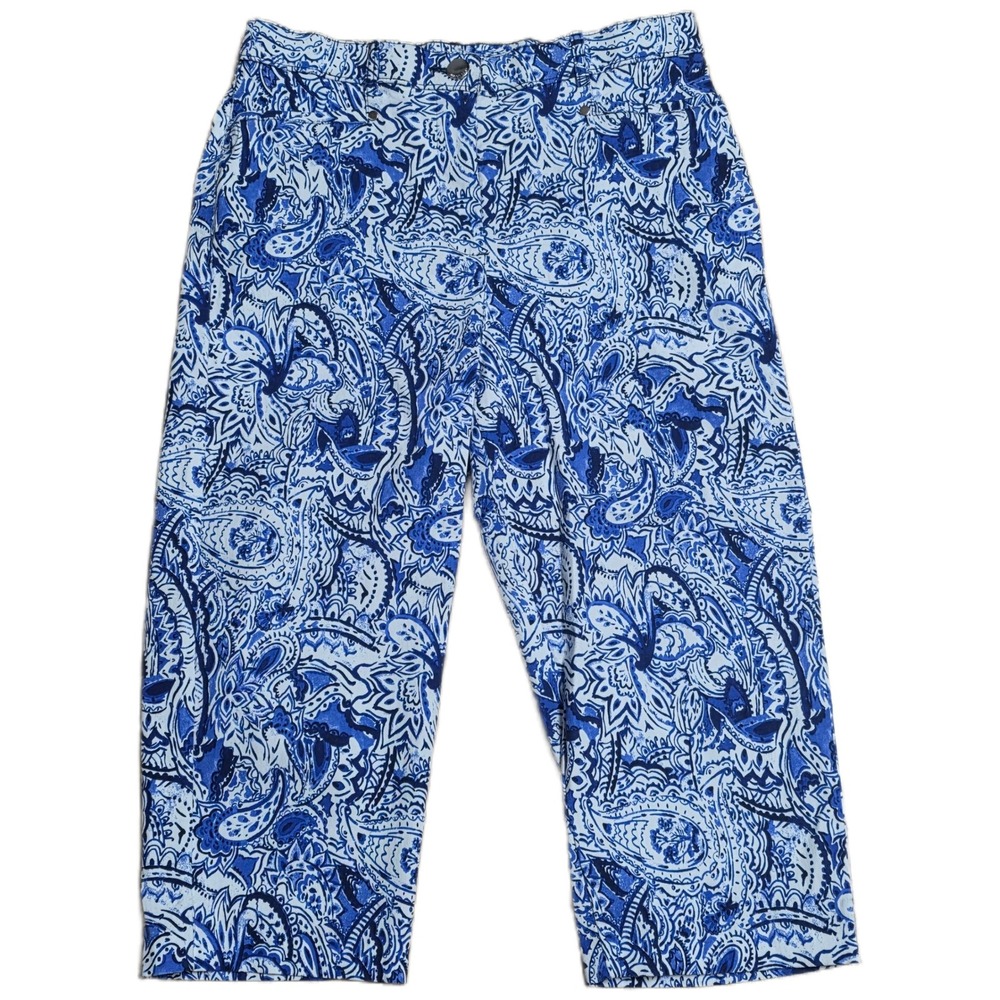 Allison Daley Petite Paisley Print Pants Women's Size 10P Blue White Cropped